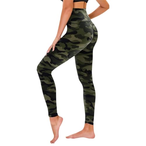 TNNZEET Leggings Sport pour Femme Taille Haute, Pantalon Yoga Femme Grandes Tailles pour Sport,Gym(Camouflage Vert Militaire,L-XL)