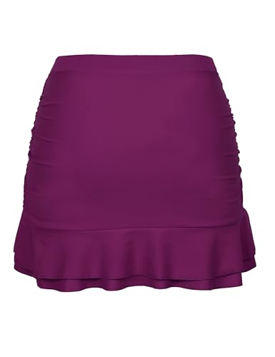 Image of Hilor Women's Skirted Bikini Bottom High Waisted Swim Bottom Shirred Ruffle Swim Skirt
