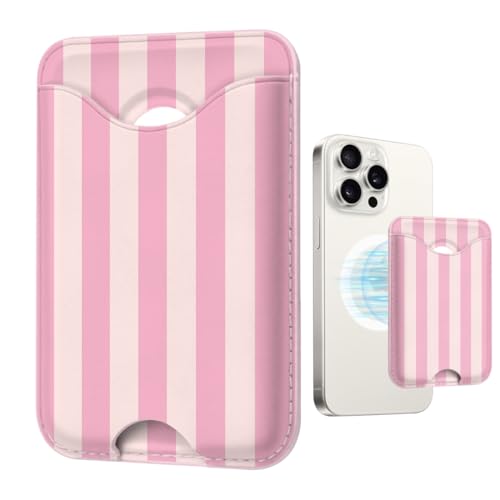 Image of Stripe Magnetic Wallet for Magsafe Compatible with iPhone 17 /16 /15 /14 /13 /12 Series Pro Max Plus Air (Phone Magnet Card Holder Fit 3 Cards for Women Girl Lether Mag Safe Wallets Pink)