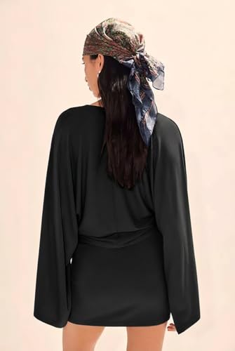 Image of MAKABO Women's Summer V Neck Mini Dresses Batwing Sleeve Y2k Sexy Casual Date Night Outfit