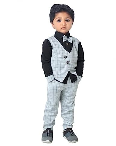 KHODIYAR ENTERPRISE KE Baby Boys Party Ware Cotton 3 Piece Baba Suit Set Multi Color Multiple Size.