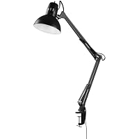 Globe Electric 56963 31.5 Inch Multi-Joint Adjustable Swing Arm Desk Lamp with Metal Clamp, On/Off Rotary Switch (Jet Black)