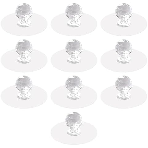 homfanseec 10pcs Clear Cabinet Drawer Knobs, Self-Adhesive No Drill Diamond Dresser Knobs, Crystal Shaped Pulls Handles for Wardrobe Kitchen Cupboard,Bathroom Dresser, Furniture Door Window Cover