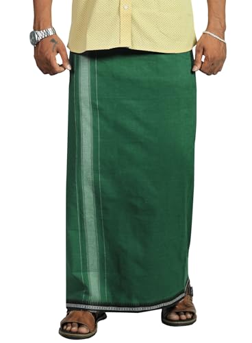 Image of PRAKASAM COTTON Velcro Pocket Dhoti | Thalapathi Border Readymade Cotton Kerala Mundu for Men