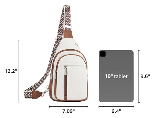 Image of BOSTANTEN Sling Bag Cross Body Bag Trendy Leather Crossbody Purse with Adjustable Guitar Strap for Travel, Beige