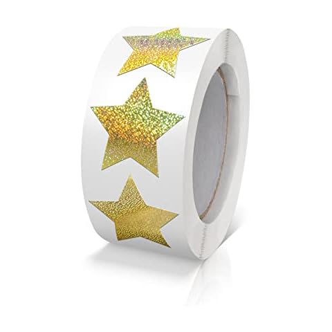 Gold Star Stickers Roll 1 inch Self Adhesive Sparkly Shiny Stars Labels Waterproof Removable for Children Teacher Business 500 PCS Cover