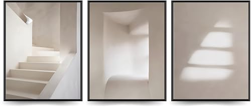 Linilioart Juego de 3 lienzos decorativos de arte moderno, arquitectura geométrica zen, duotono, formas abstractas para oficina, sin marco (21 x 30 cm)