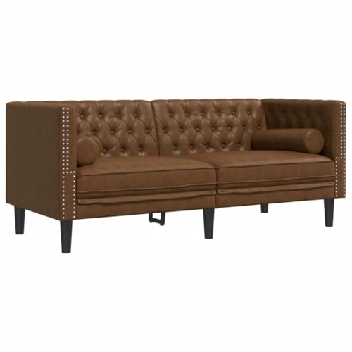 vidaXL Sofá Chesterfield de 2 plazas Piel de Ante sintético marrón, sofá, sofá de Dos plazas, Asientos de salón, sofás, sofá tapizado