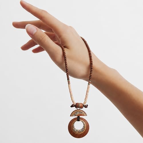 Image of AAKRITI ART CREATIONS Boho & Tribal Handcrafted Necklace Collection | Jute, Wooden & Brass Pendant Designs | Ethnic Collar, Loop & Statement Jewelry for Women | Artisan Festival & Everyday Wear
