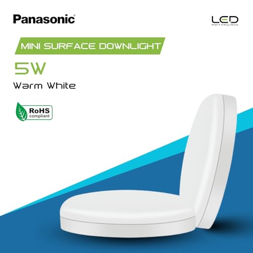 Image of Panasonic 5W Mini Surface Downlight, Surface Downlight for False Ceiling, Low-Depth Surface Fitting Warm White Downlight (3000K, PDLM28053),Polycarbonate