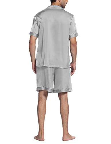 Image of Ekouaer Mens Satin Pajamas Set Button-Down Short Sleeve Shirt Top Soft Silk Sleepwear Shorts with Pockets