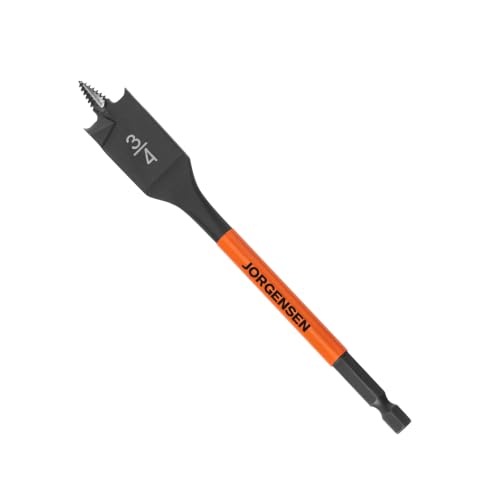 Image of Jorgensen 3 /4 inch x 6 inch Spade Drill Bit, 1 /4 inch Hex Shank | High-Performance Carbon Steel Paddle Bit for Woodworking, Self-Feeding Threaded Tip