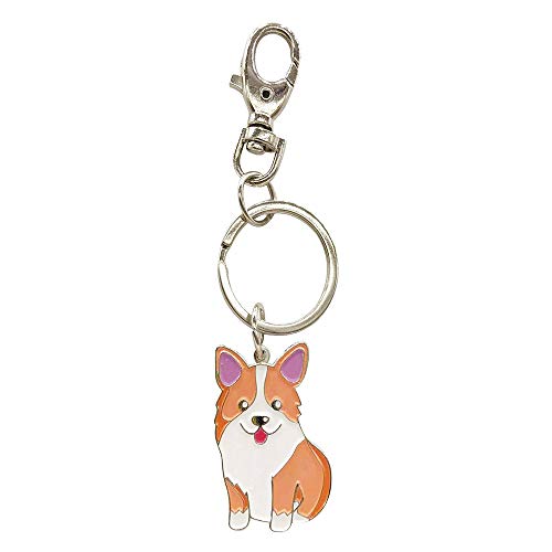 Feb.7 Keychain,Welsh Corgi Dog Keychain - Corgi Keyring- Corgi Bag Charm - Dog Tag - Gifts for Dog Lover (Silver)