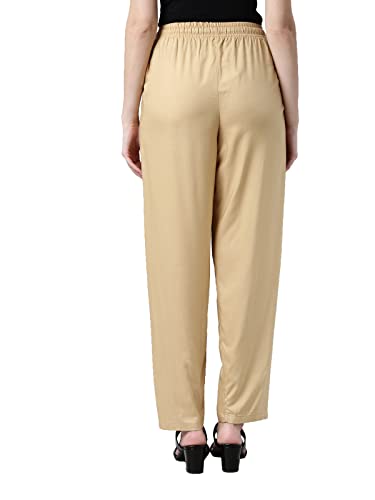 Image of GO COLORS Women Solid Mid Rise Relaxed Fit Viscose Casual Pants