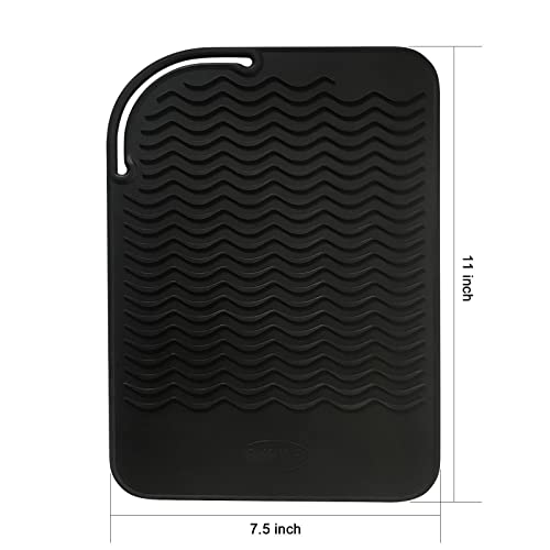 Sygile 11" X 7.5" Larger Size Heat Resistant Silicone Travel Mat, Anti-Heat Pad For Hair Straighteners, Curling Irons, Flat Irons, Hair Dryers And Other Hot Styling Tools - Black #TOP3