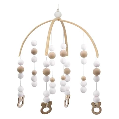 AONTUS Baby Crib Mobiles Wooden Wool Beads for Children Boys Girls Babies Bed Room Decoration Pendant (White Rabbit) Cover