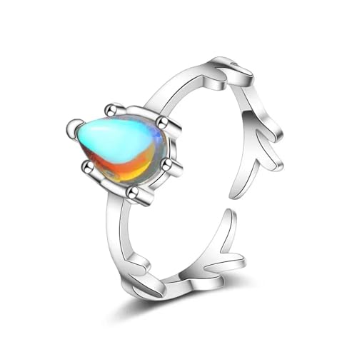 Bague de personnalité bois d'élan argenté sertie d'un cristal bleu pur