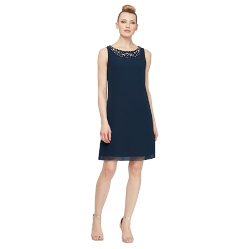S.L. Fashions Women's Chiffon Tier Jacket Dress with Bead Neck, Deep Navy, 12 by S.L. Fashions - Image 2
