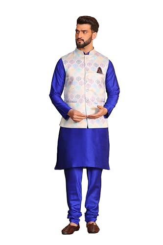 Image of Kurta With Churidar & Multicolor Nehru jacket Set
