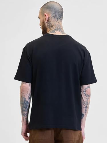 Image of LEOTUDE Men Oversized Graphic T-Shirt, Lion Print Cotton Half Sleeve Round Neck Casual T-Shirt for Men's (Color : Black)