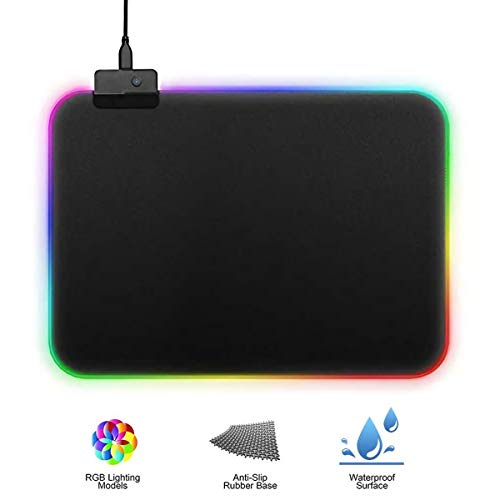Kyerivs Tappetino per Mouse da Gioco RGB, Grande, con 14 modalità e 2 Livelli di luminosità, Extra Large, Morbido LED esteso per Mouse, Base in Gomma Antiscivolo (350x250x3mm )
