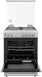 Hoover 60x60 Gas Cooker - 4 Burners, Full Gas Oven & Grill, Rotisserie, Auto Ignition, Cast Iron Pan Support, Safety Features, Stainless Steel, 1-Year Warranty, Made in Turkey - HGC-V64G-SP