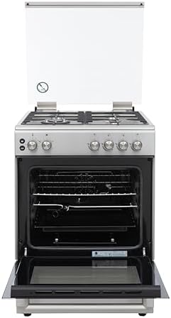 Hoover 60x60 Gas Cooker - 4 Burners, Full Gas Oven & Grill, Rotisserie, Auto Ignition, Cast Iron Pan Support, Safety Features, Stainless Steel, 1-Year Warranty, Made in Turkey - HGC-V64G-SP