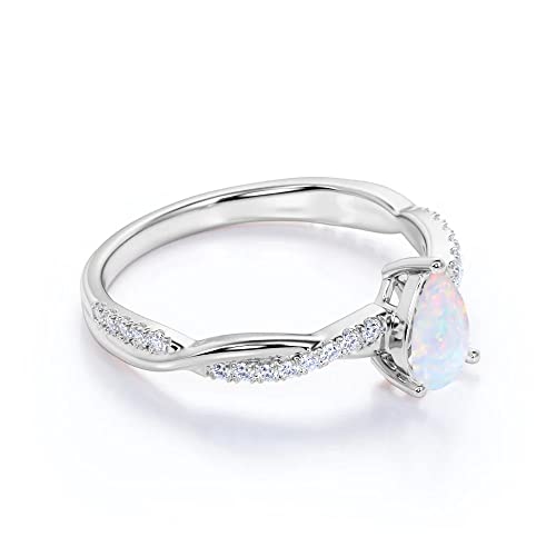 10K 14K 18K White Gold & Rose Gold Opal and Moissanite Engagement Rings for Women 1.0CT Center Pear Cut White Fire Opal Rings Jewelry Gift for Her3