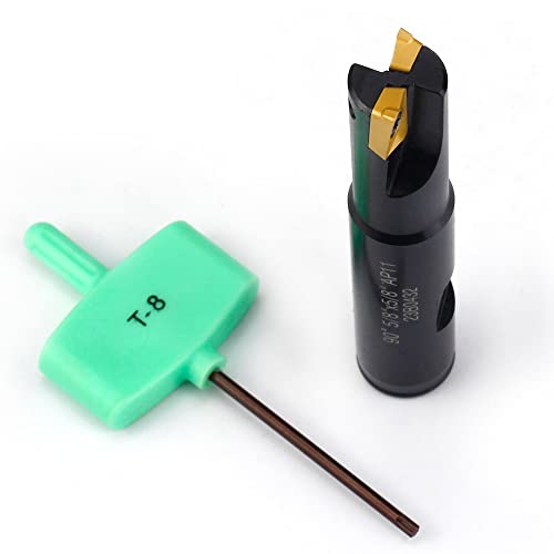 Image of 5 /8 inch Sq Shoulder OSCARBIDE Indexable End Mill 2 Flutes 90 Straight Shank | 2 APKT11T3 Carbide Inserts | Square Shoulder Milling | For Steel & Iron | Smooth Finish | Long Tool Life