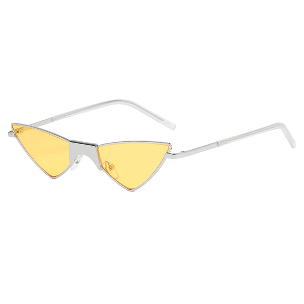 Damskie okulary przeciwsłoneczne Cat Eye, kolorowe, małe, aluminiowe, dla kobiet i mężczyzn, okulary przeciwsłoneczne UV400, C6, srebrne, żółte