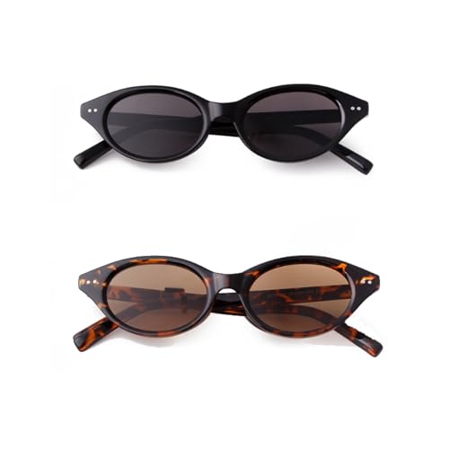 DQbhzh 90s Sunglasses Women Oval Cat Eye Sunglasses for Small Faces Women Men Retro Vintage Trendy Y2K Cateye Designer Cute Sun Glasses UV Protection Shades 2 Pack Black Gray/Tortoise Brown Sunnies by DQbhzh - Used condition - Image 6