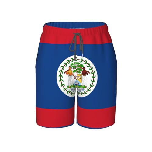Belize Flag Youth Beach Pants, Soft and Breathable, with Drawstring Waist, Suitable for Sports and Leisure.