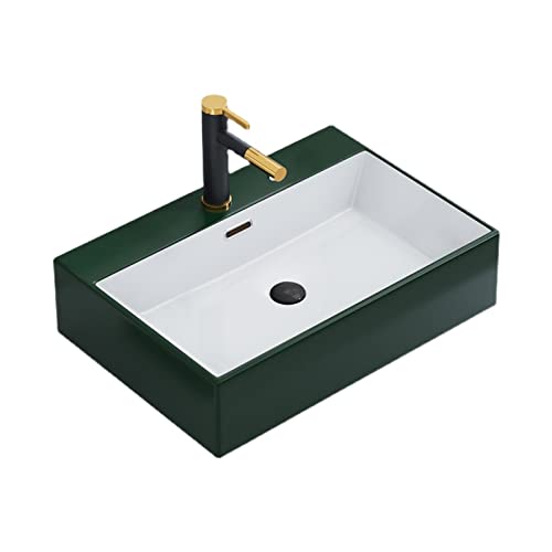 Agteruo Lavabo Rectangular de cerámica de 60 x 42 cm para baño, con encimera, con desagüe y Grifo.