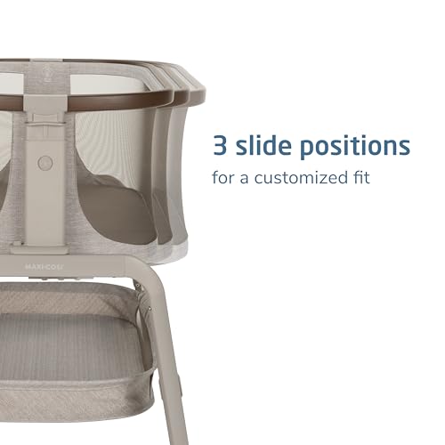 Image of Maxi-Cosi Iora Baby Bassinets Bedside Sleeper, Portable Bassinet, Infant Bedside Sleeper Crib, Height Adjustable, Breathable Mesh, Large Storage Basket, Truffle
