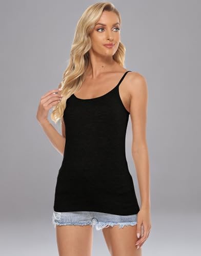 BQTQ 3 Stück Unterhemd Damen Basic Tank Top Ärmelloses Camisole Spaghettiträger Top mit Verstellbarer Strap für Damen und Mädchen (Schwarz, M