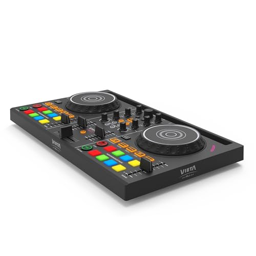 VIETA PRO Mesa de Mezclas DJ Bluetooth Profesional con Tarjeta de Sonido Integrada. Controladora DJ Con Luces Integradas RGB, Mezclador DJ Controller e Interfaz Audio. Mesa de mezclas DJ Juno