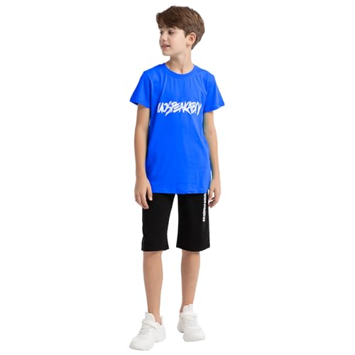Image of amropi Boys Shorts Set Cotton T-Shirt and Short Pants 2 Pieces Summer Tracksuit for Age 2-12 Years