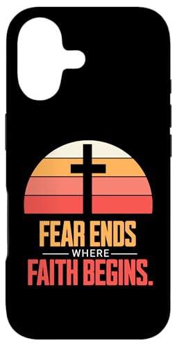 Fear Ends Where Faith Begins Retro Sunset Cross �X�}�z�P�[�X iPhone 17 �p