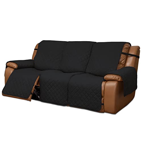 Easy-Going Oversized Recliner Sofa Cover, Reversible Couch Cover for 3 Seat Recliner, Split Sofa Cover for Each Seat with Elastic Straps for Kids, Dogs, Pets (3 Seater, Black/Black)