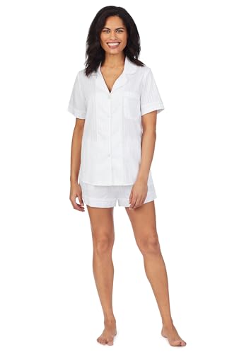 Image of Bed Head PJs Women's Short Sleeve Woven Cotton Sateen Shorty Pajama Set - Organic, Soft, Lightweight, Classic Fit Sleepwear