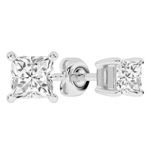Princess Cut Diamond Stud Earrings | 1/2 CTW Certified Premium GH Color VS SI Clarity Diamonds | Real 14 Kt White Gold Earrings | Ideal Wedding or Anniversary Surprise for Wife