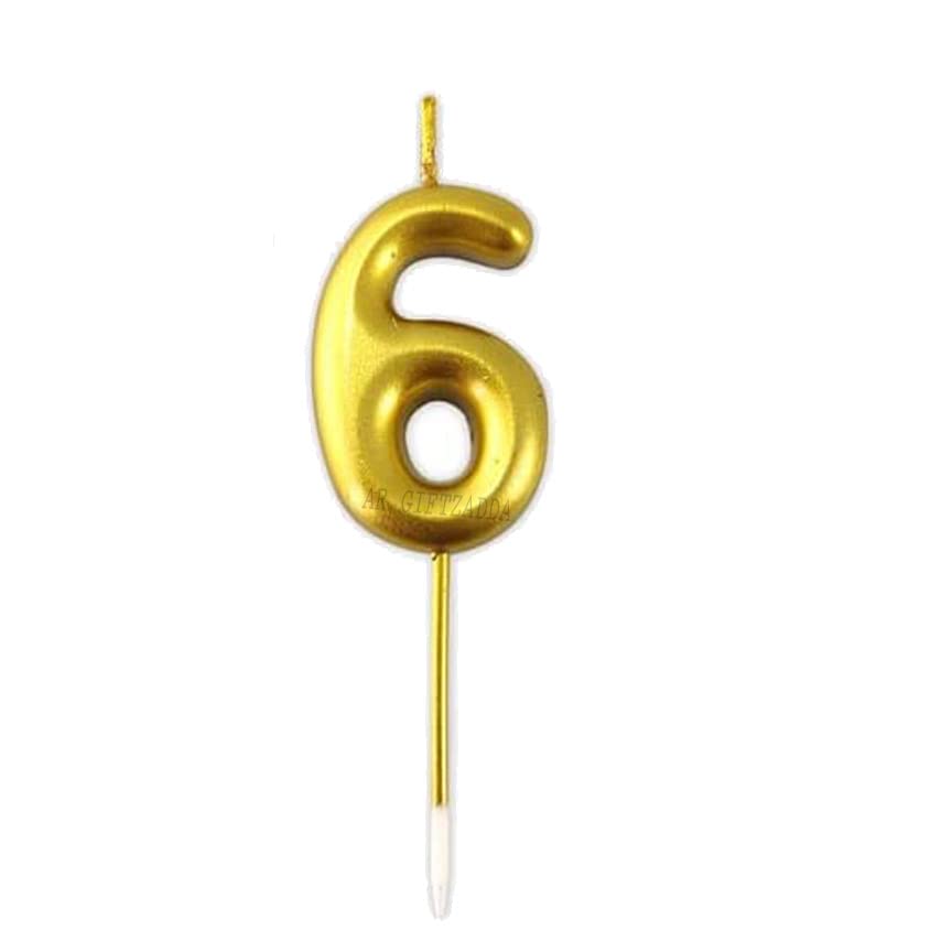 Image of AR Giftzadda 6 Number Cake Topper Golden Chrome Candle for 6th Birthday /Anniversary Party Celebrations Pack of 1 (6 Number Gold Chrome Candle)