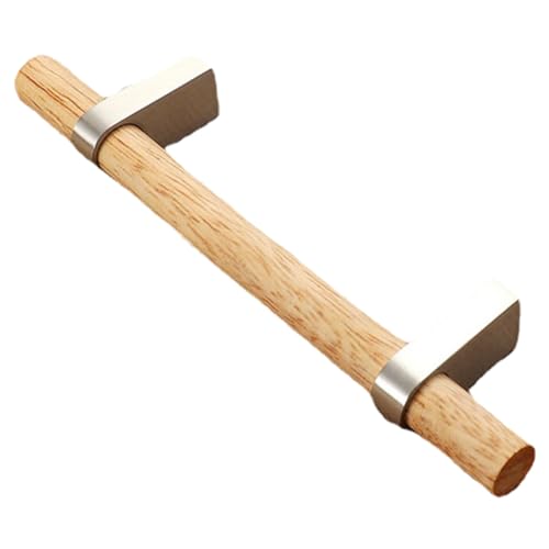 Ciieeo Tirador de Madera Maciza para Armario y Cajón, Mango Simple de Madera Natural, Acabado Cepillado Plata, Distancia entre Tornillos de 96 Mm, Adecuado para Muebles y Puertas