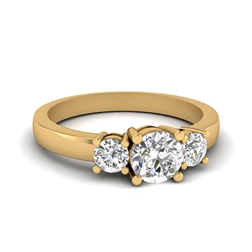 Image of 55Carat Choose Your Gemstone 3 Stone Round Diamond CZ Engagement Ring Yellow Gold Plated Round Shape 3 Stone Engagement Rings Minimal Modern Design Birthday Gift Wedding Gift US Size 4 to 12