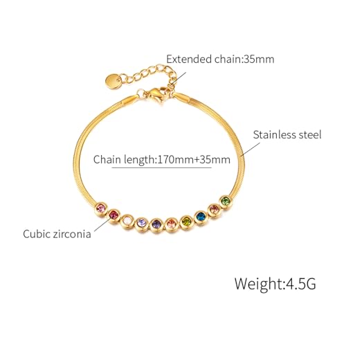 Fashion Colorful Cubic Zirconia Bracelet Stainless Steel Flat Snke Adjustable Link Chain Bracelet2