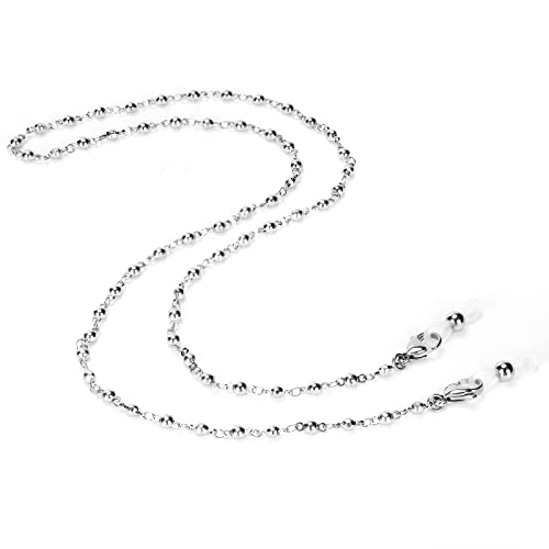 Image of Eyeglass Chain Silver Stainless Steel Handmade Necklace for Reading Glasses Sunglass Beaded Chains for Men Women