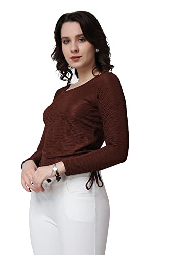 Image of POPWINGS Casual Self Design Regular Fit Polyester Full Sleeves Crop Tops for Women with Crush String