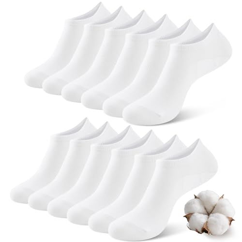 SukModen No Show Socks Women Men Non Slip Invisible Liners for Flats Breathable Cotton Low Cut Ankle Socks 6 Pairs Gift Box Size 8.5-10.5 WHITE