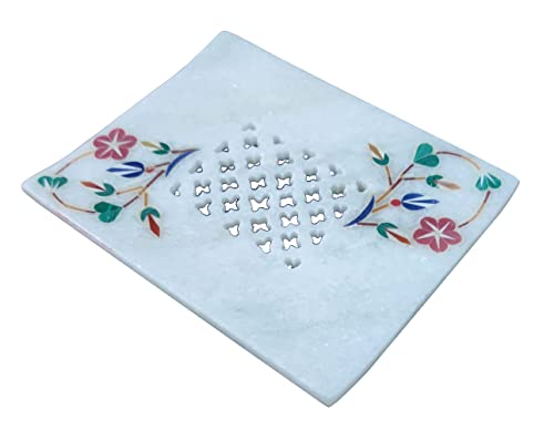Porte-savon en marbre incrusté Purpledip pour une salle de bain élégante