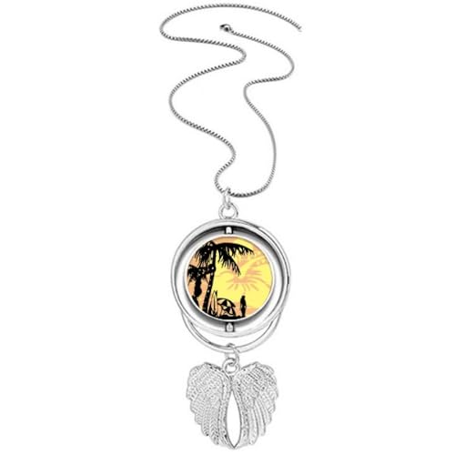Collier pendentif ailes d'ange fleur et cocotier en argent pour femme